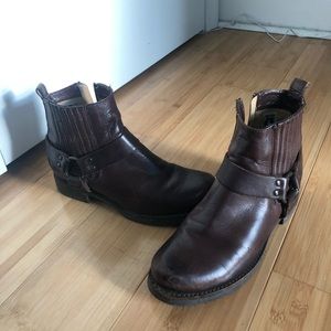 Brown leather Frye motorcycle boots